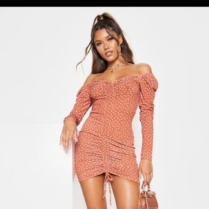 polka dot bodycon dress off the shoulder. New with tags